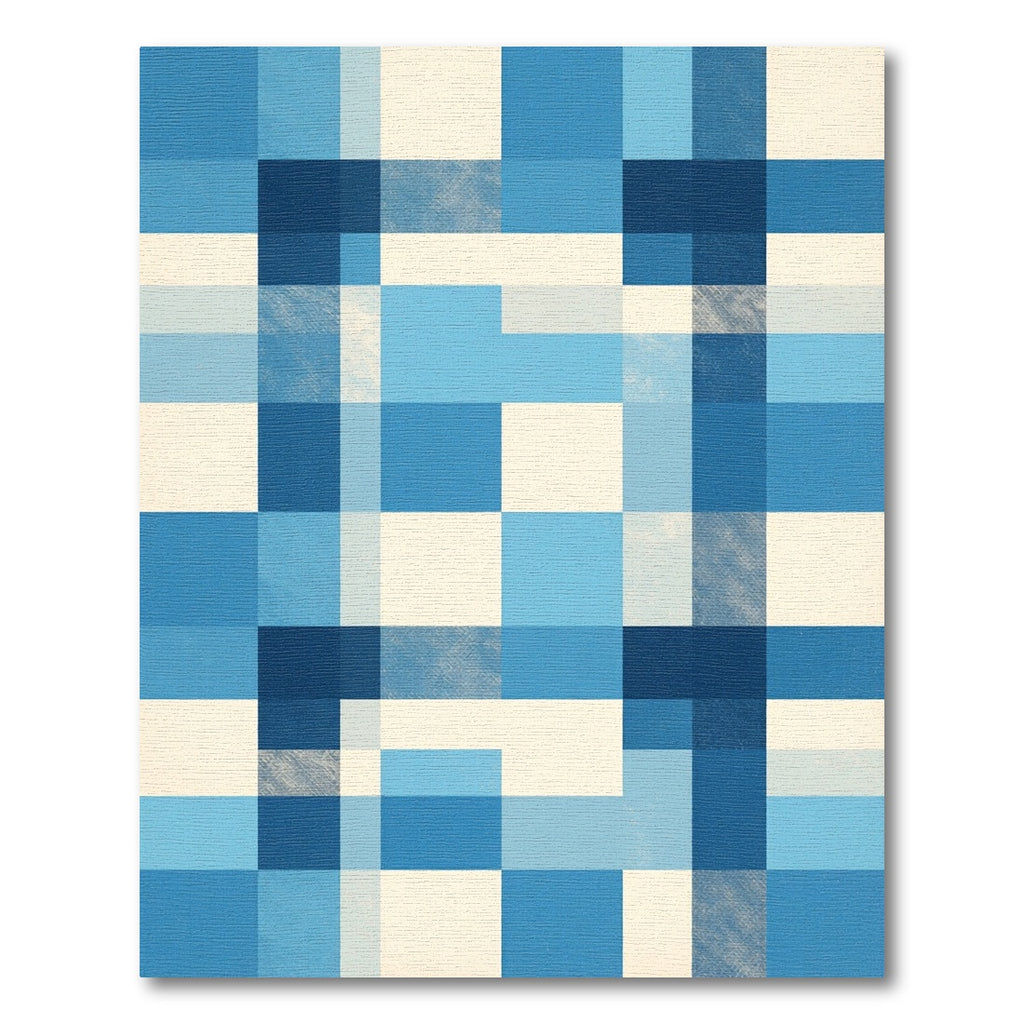 Aqua Blue Gingham Square Grid Rug