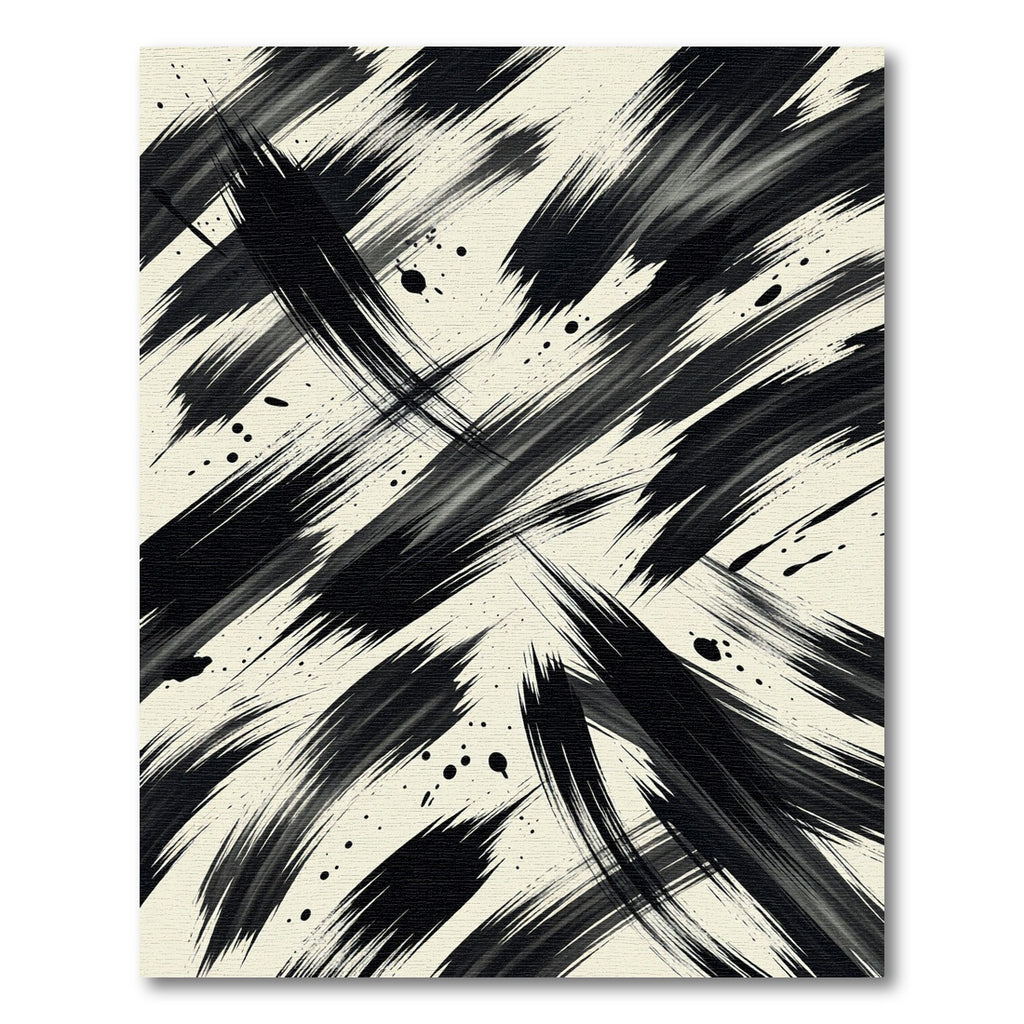 Dynamic Monochrome Abstract Brush Stroke Art Rug