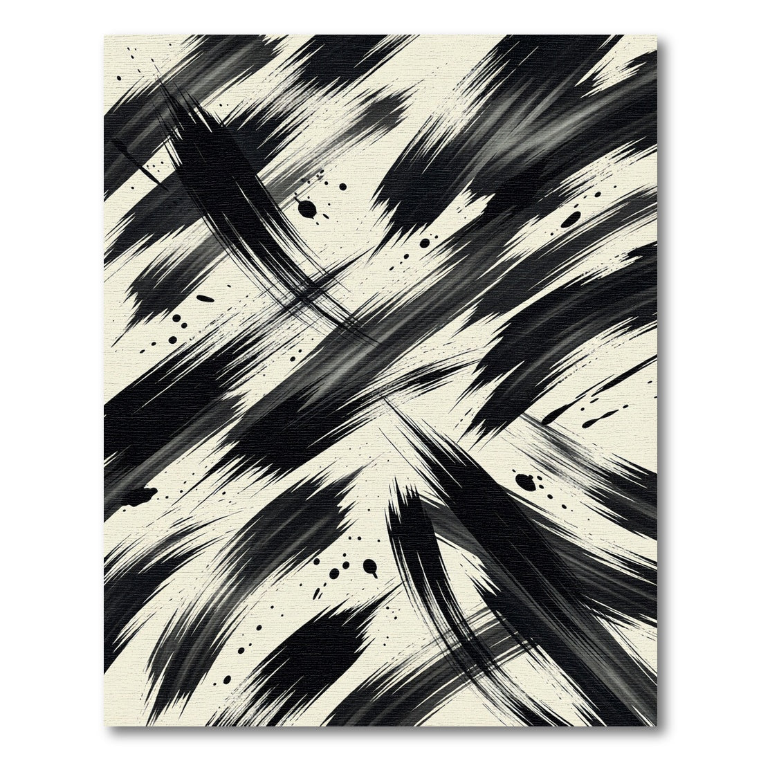 Dynamic Monochrome Abstract Brush Stroke Art Rug