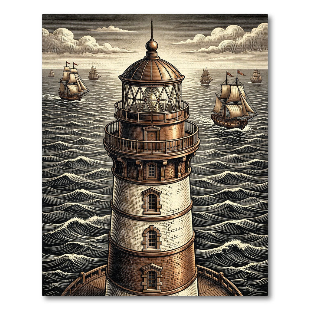 Sepia Nautical Lighthouse Ocean Vista Rug