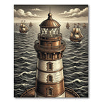 Sepia Nautical Lighthouse Ocean Vista Rug