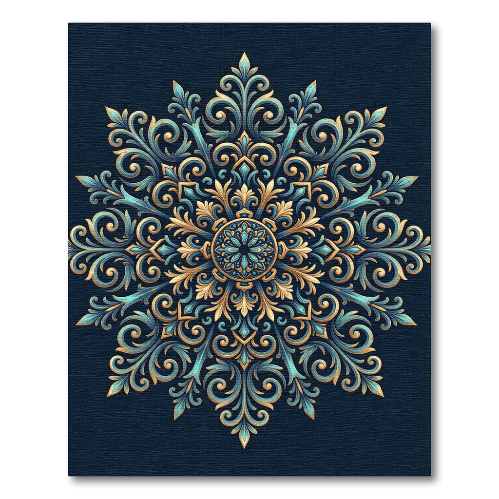 Ornate Golden Teal Filigree Medallion Rug