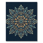 Ornate Golden Teal Filigree Medallion Rug