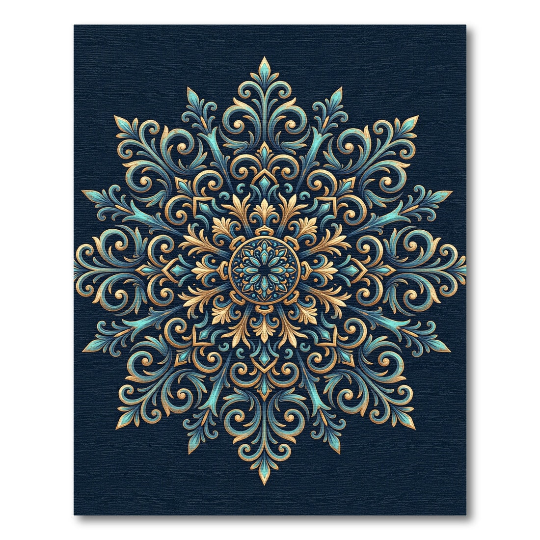 Ornate Golden Teal Filigree Medallion Rug