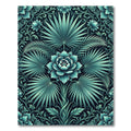 Teal Floral Palm Leaf Composition Rug
