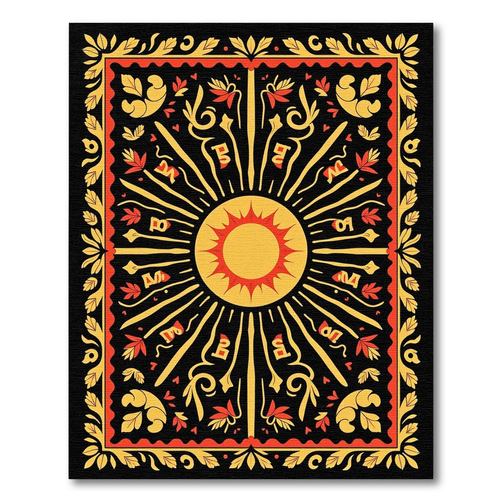 Radiant Sun Crimson Floral Border Rug