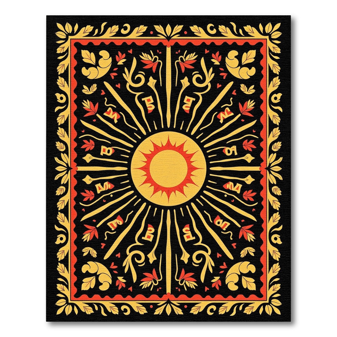 Radiant Sun Crimson Floral Border Rug
