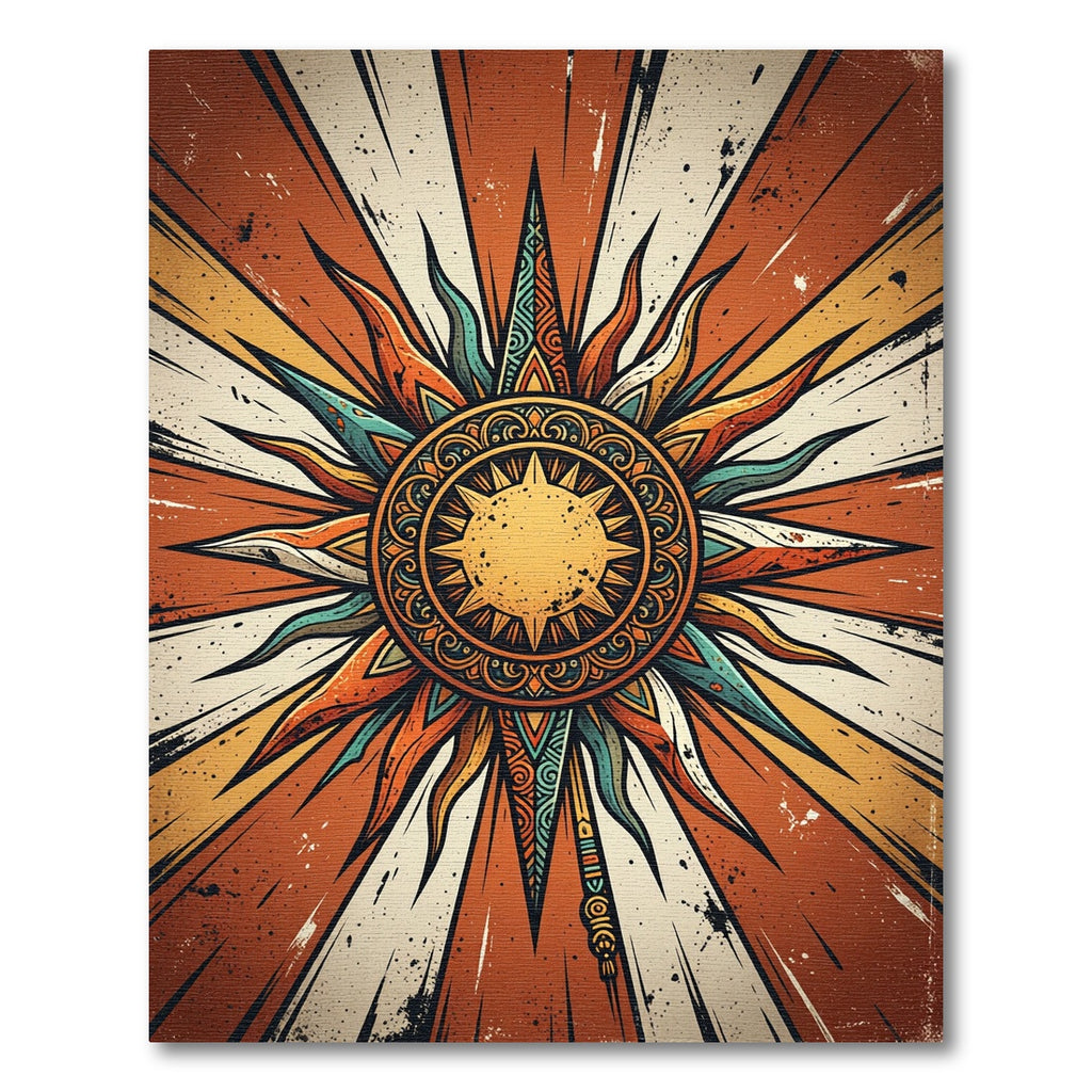 Radiant Sunburst Golden Boho Earth Tone Rug