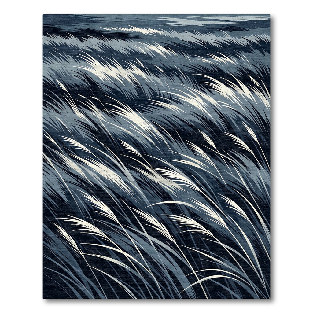 Dark Blue Swaying Grass Reeds Rug