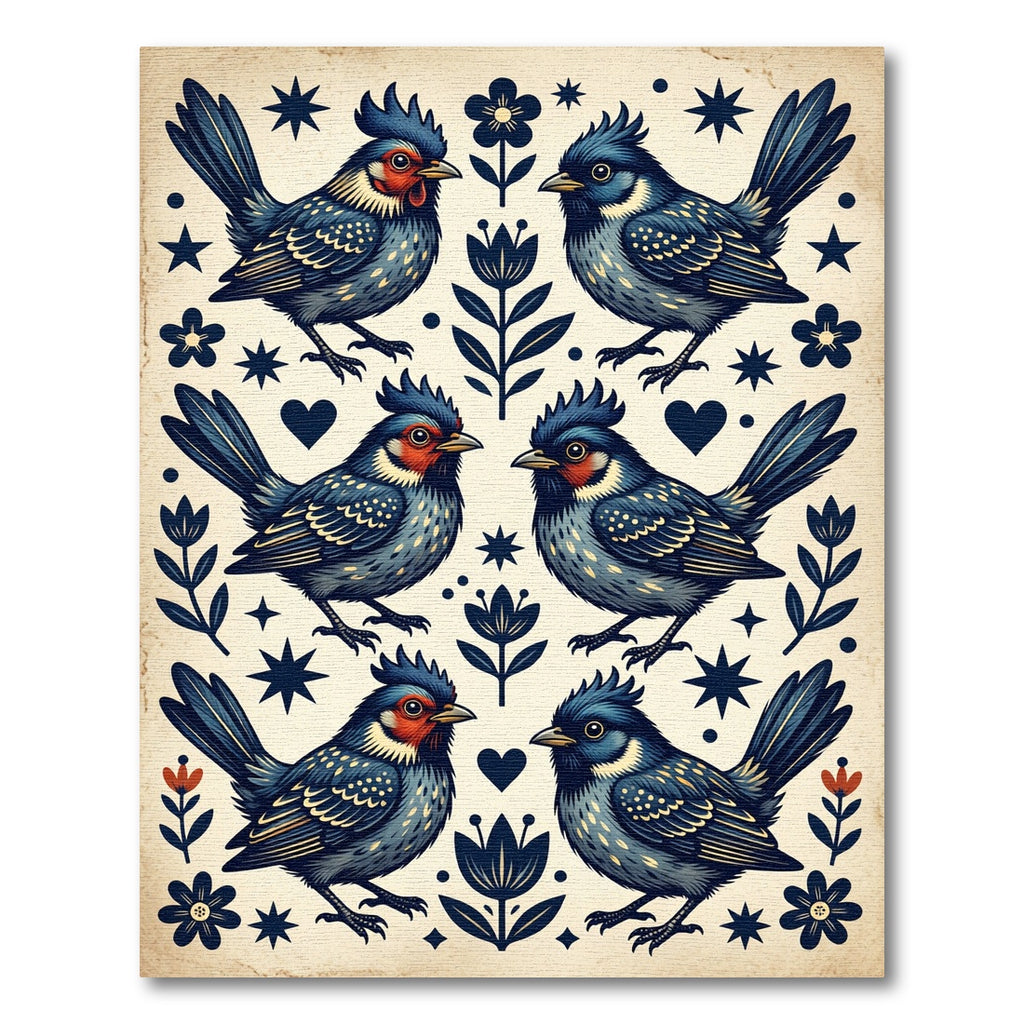 Navy Folk Art Songbird Star Field Rug