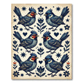 Navy Folk Art Songbird Star Field Rug