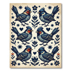 Navy Folk Art Songbird Star Field Rug