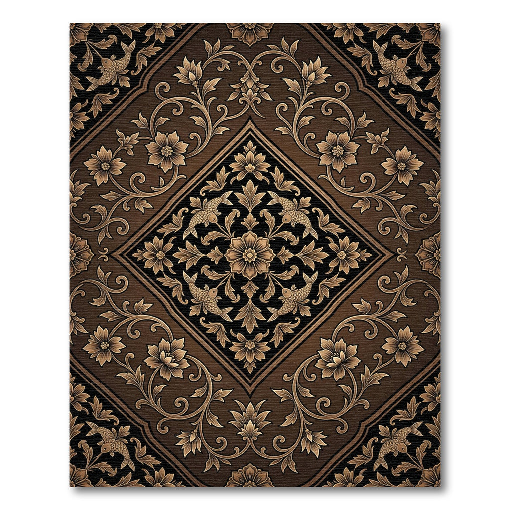 Regal Bronze Floral Koi Diamond Rug