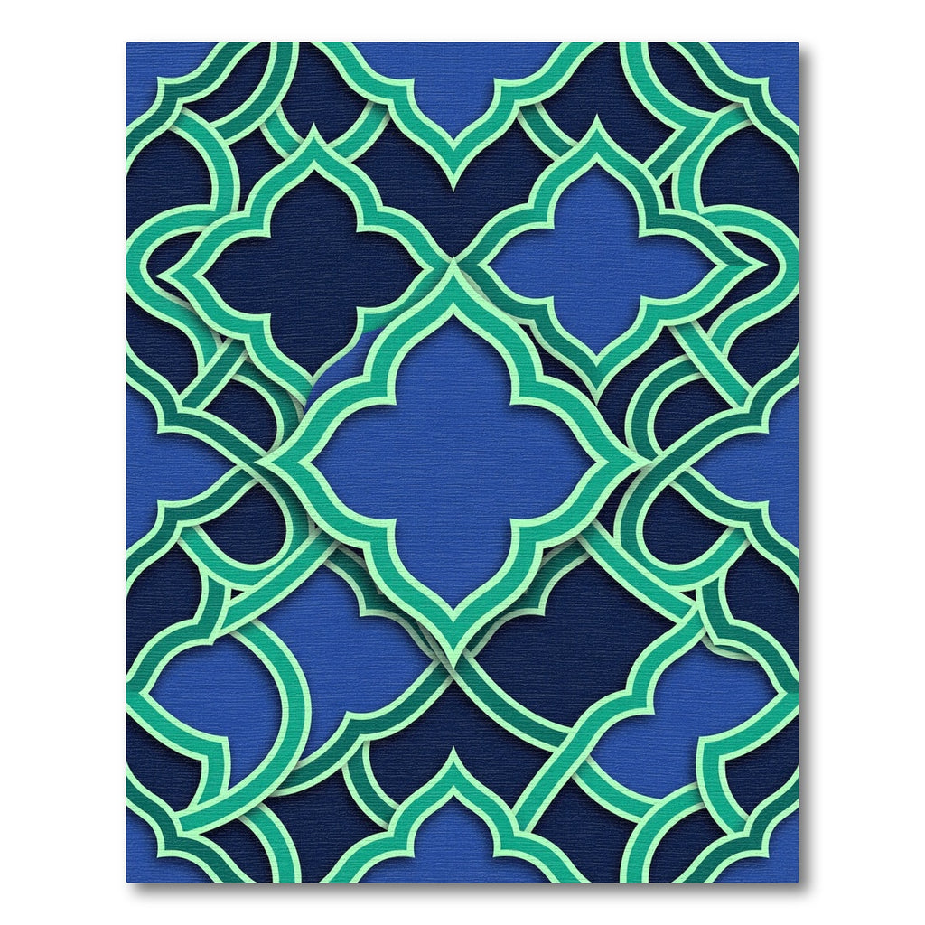 Geometric Teal Blue Quatrefoil Lattice Rug