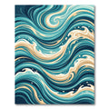 Abstract Teal and Cream Swirling Waves Rug