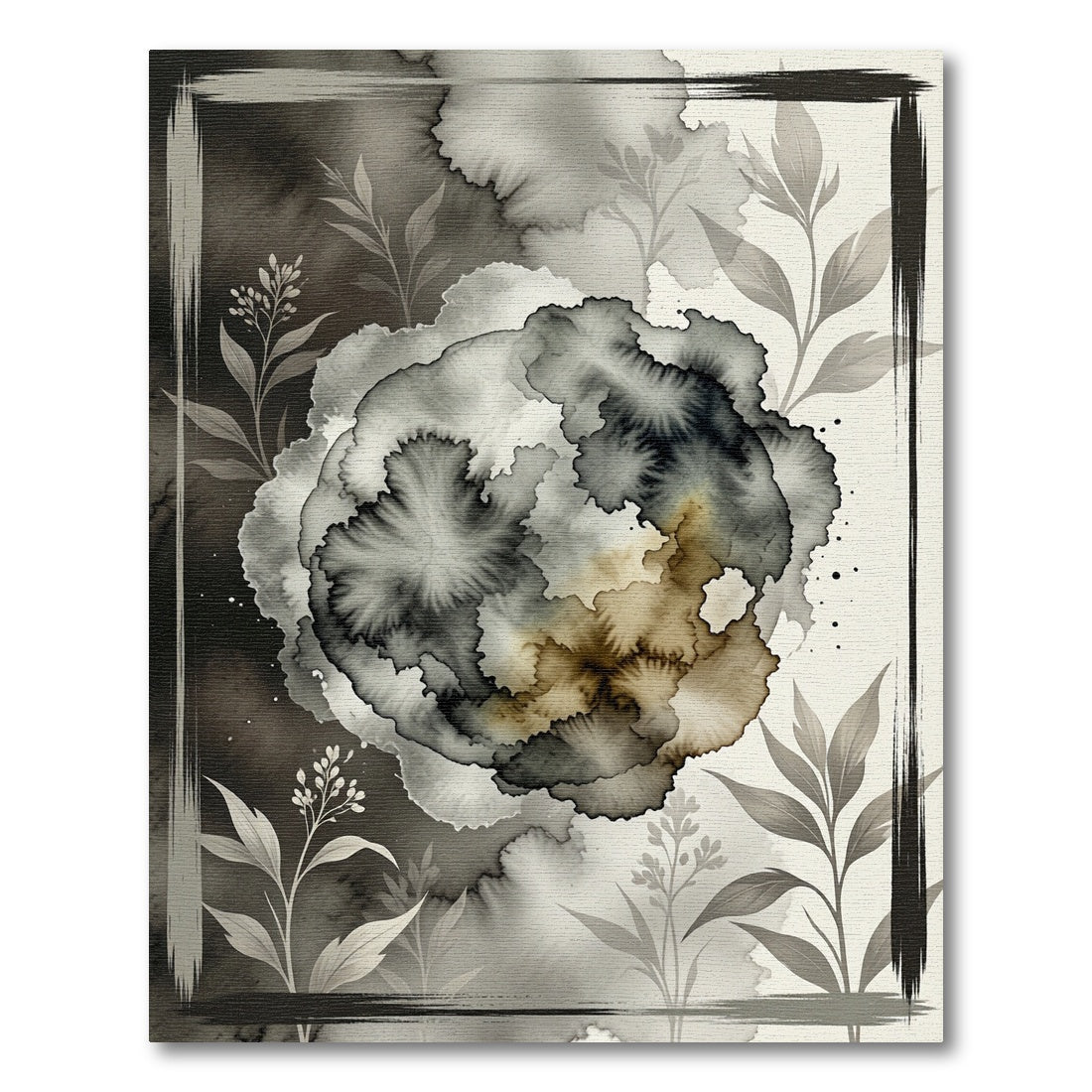 Monochrome Floral Ink Wash Art Rug