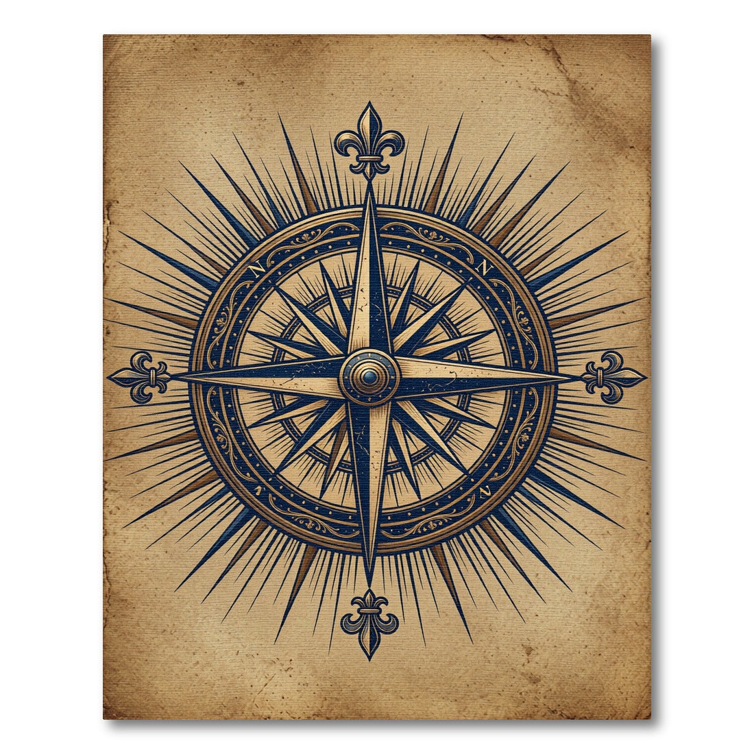 Vintage Golden Nautical Compass Rose Rug
