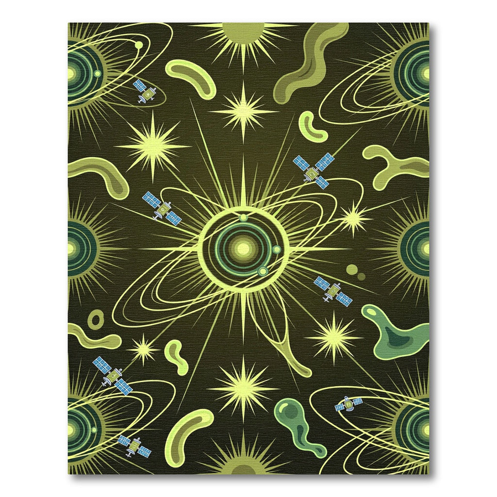 Cosmic Yellow Green Satellite Swirls Rug