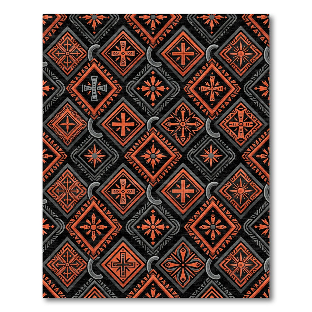 Bold Burnt Orange Geometric Cross Tile Rug