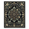 Antique Black Floral Medallion Scrollwork Rug