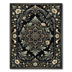 Antique Black Floral Medallion Scrollwork Rug