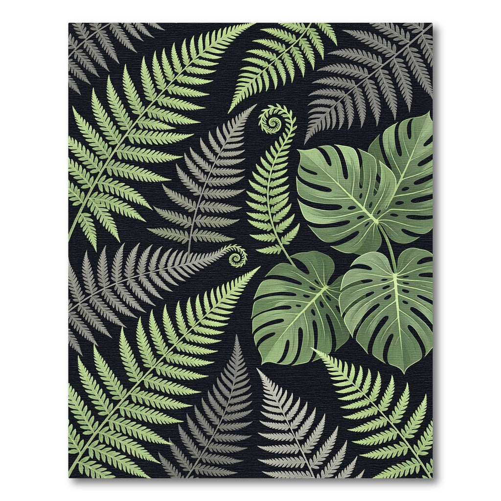 Green Fern Tropical Leaf Composition Rug