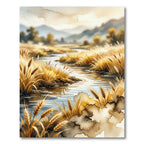 Golden Wheat Field Landscape Watercolor Rug
