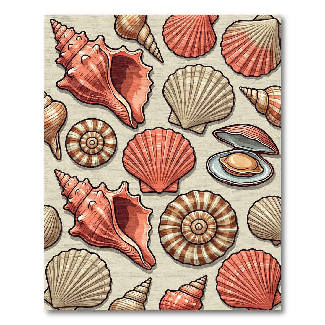 Coastal Seashell Collection in Peach and Sand Rug