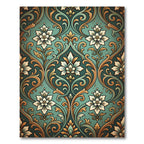 Ornate Damask Teal and Gold Floret Rug