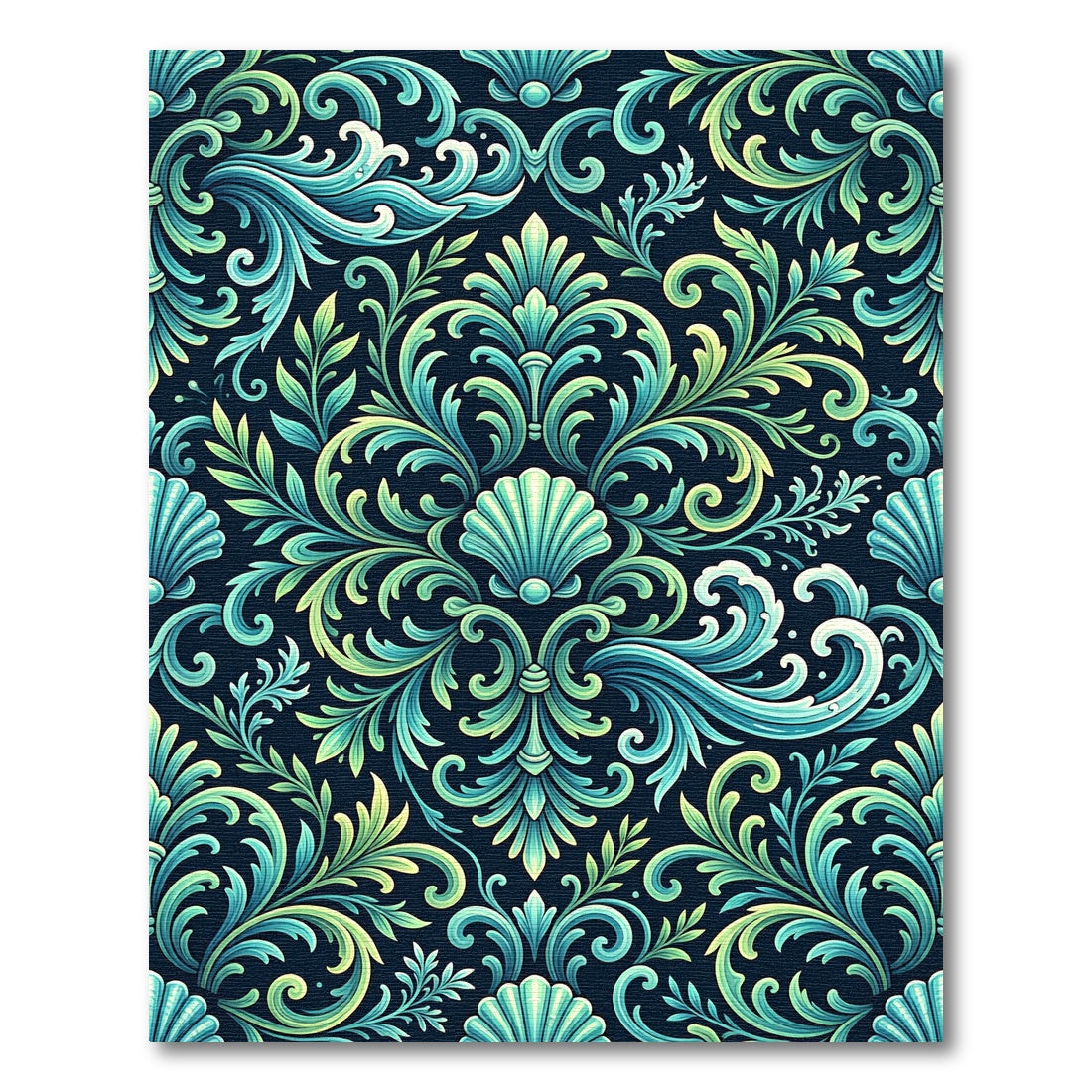Deep Teal Ocean Scrollwork Laminate Rug