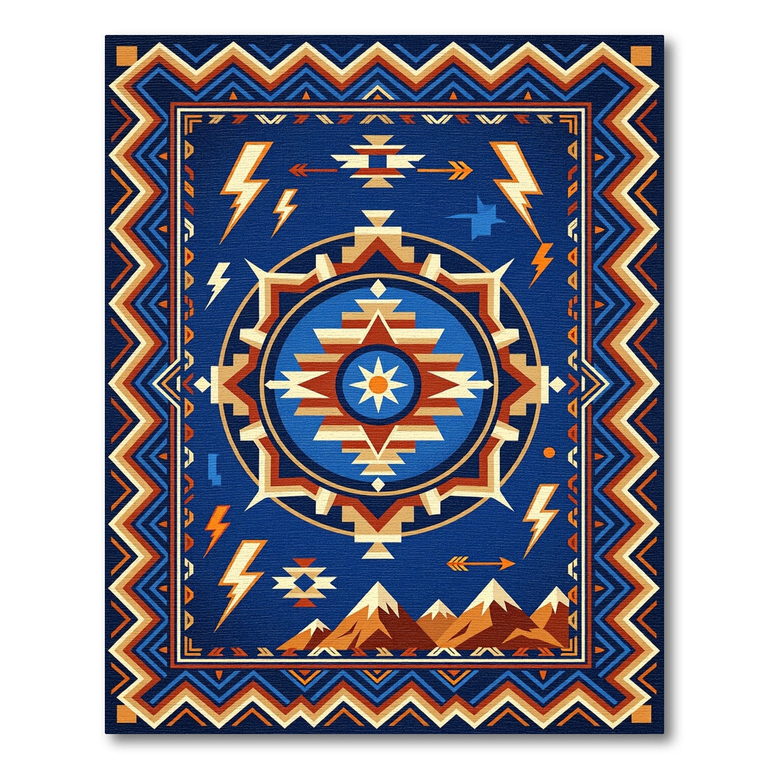 Geometric Sun Mountain Lightning Tribal Rug