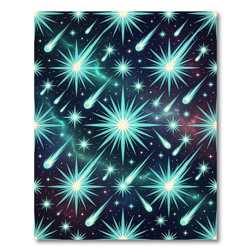 Cosmic Teal Shooting Stars Galaxy Rug