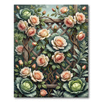 Romantic Peach Rose Cabbage Trellis Rug