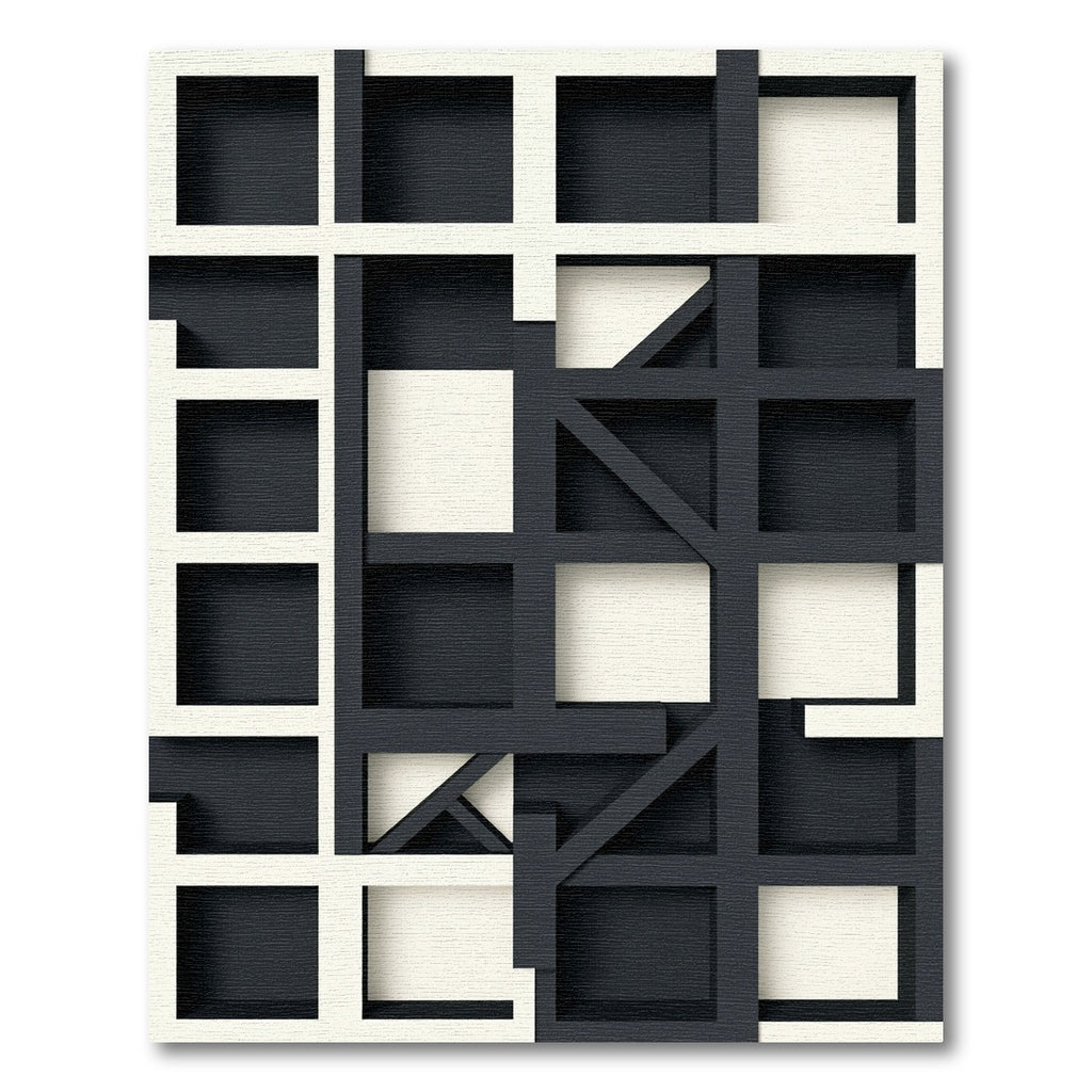 Monochrome Abstract Geometric Intersecting Grid Rug
