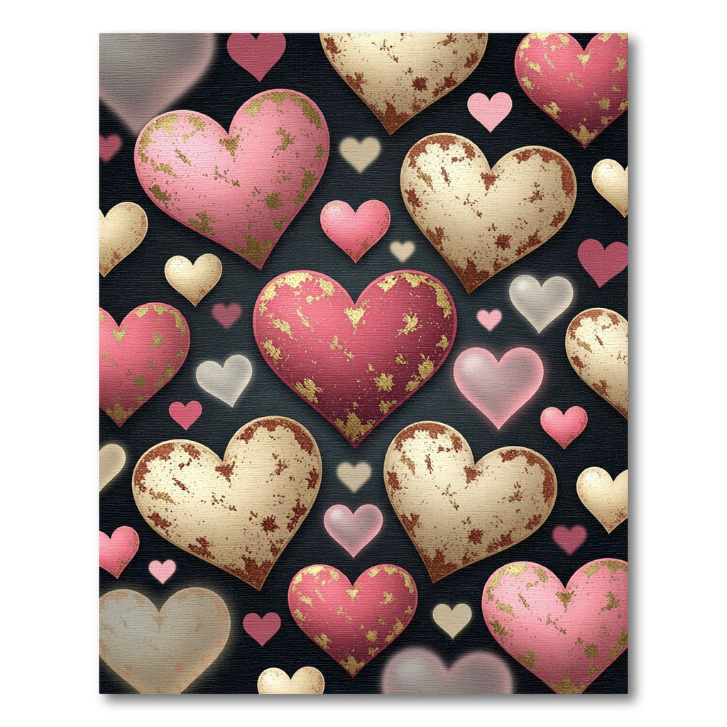 Rustic Distressed Pink Gold Heart Rug