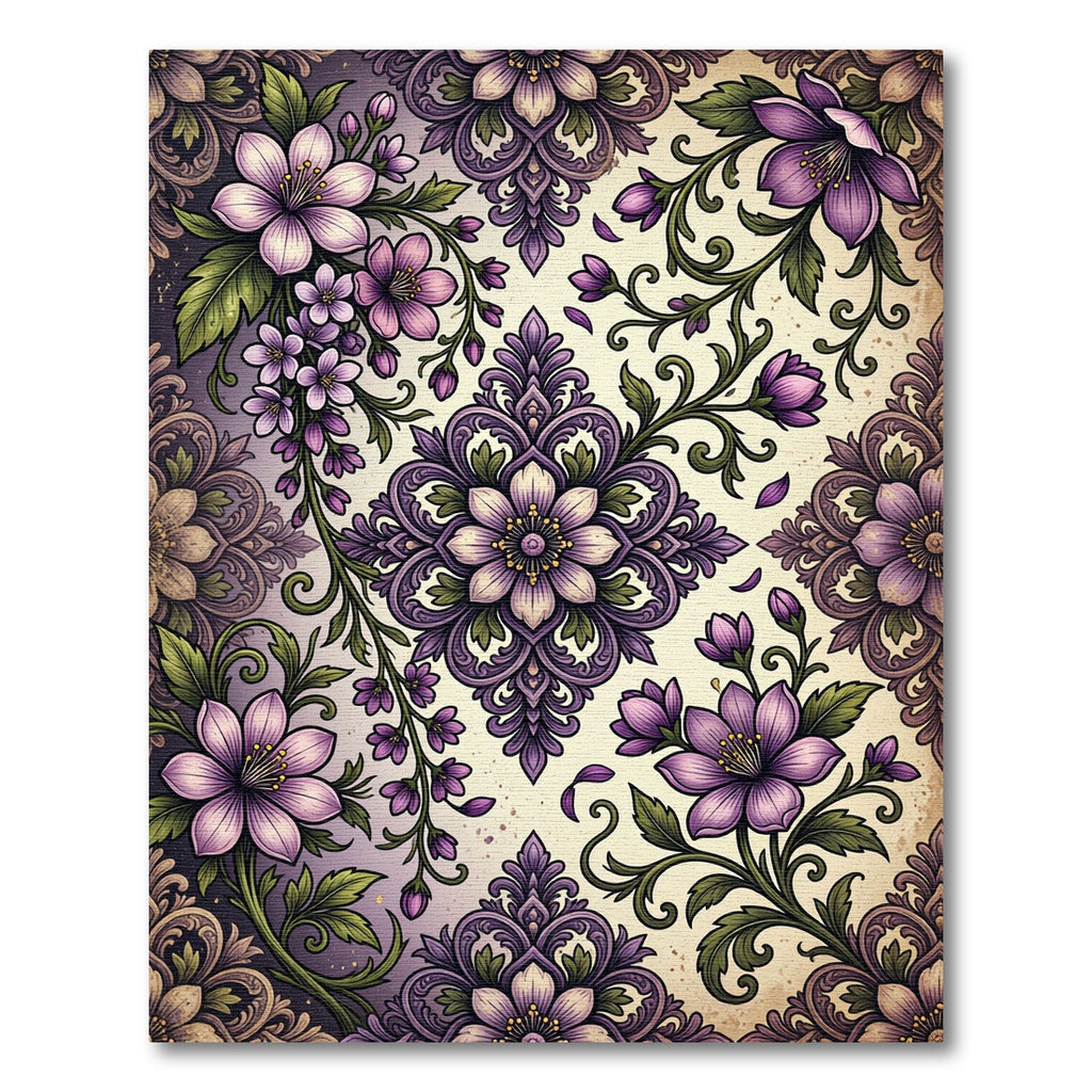 Elegant Purple Floral Damask Medallion Rug