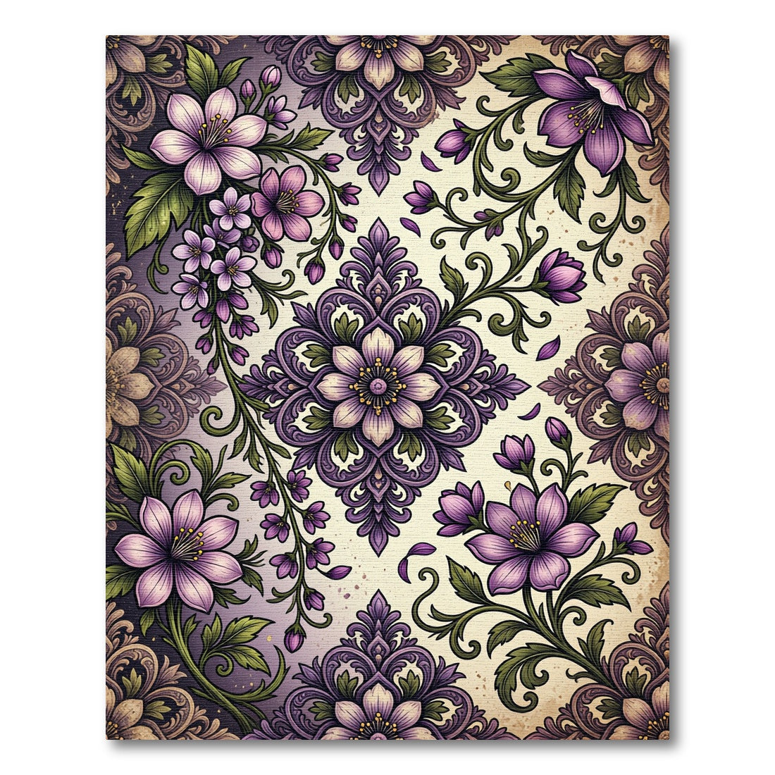 Elegant Purple Floral Damask Medallion Rug