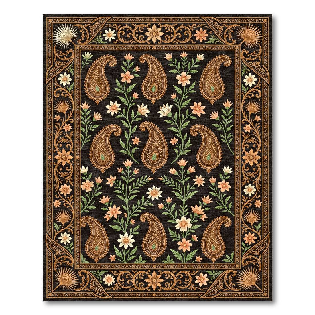 Ornate Black Floral Paisley Area Rug