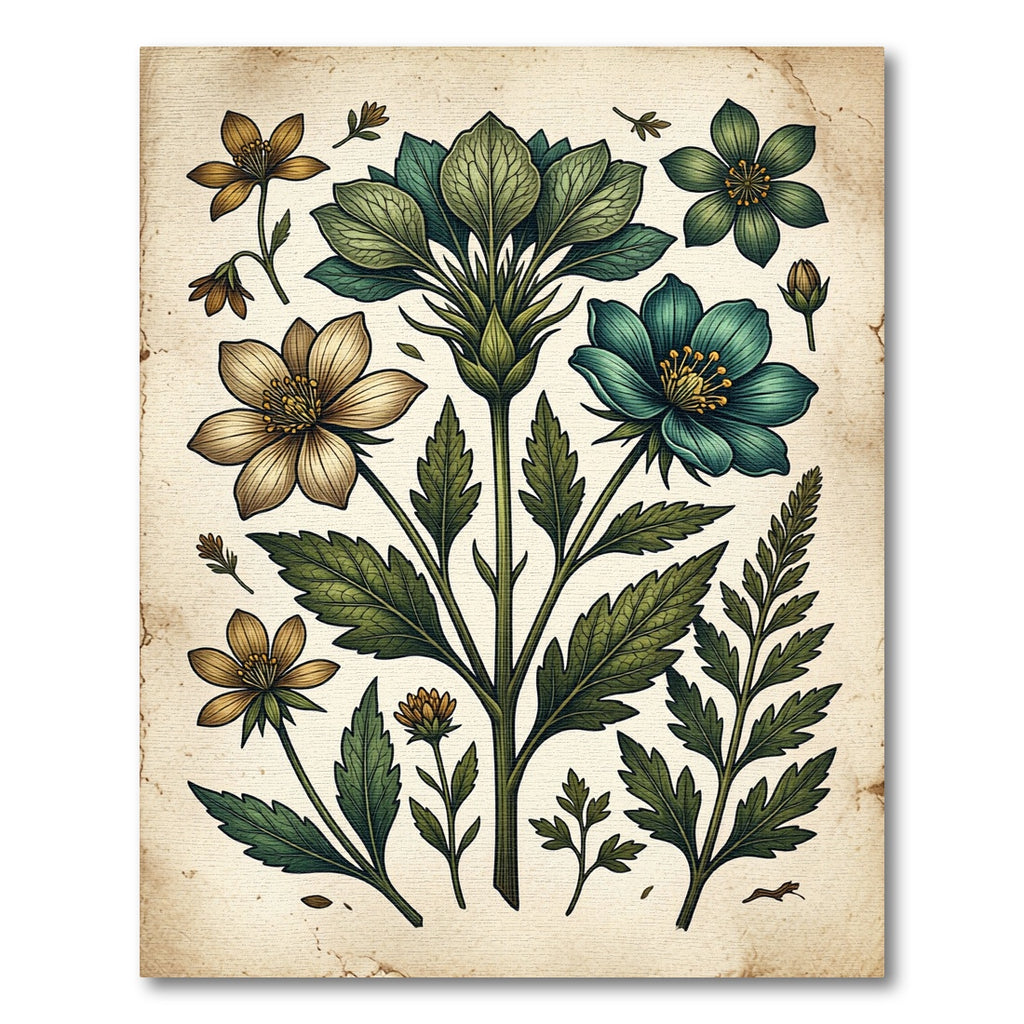 Vintage Botanical Sage Golden Floral Rug