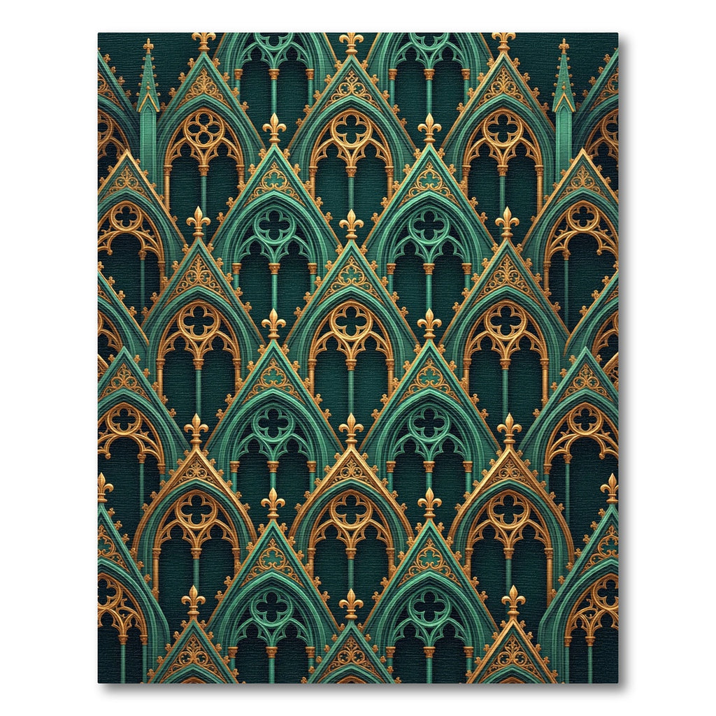 Gothic Arch Emerald and Gold Trellis Rug