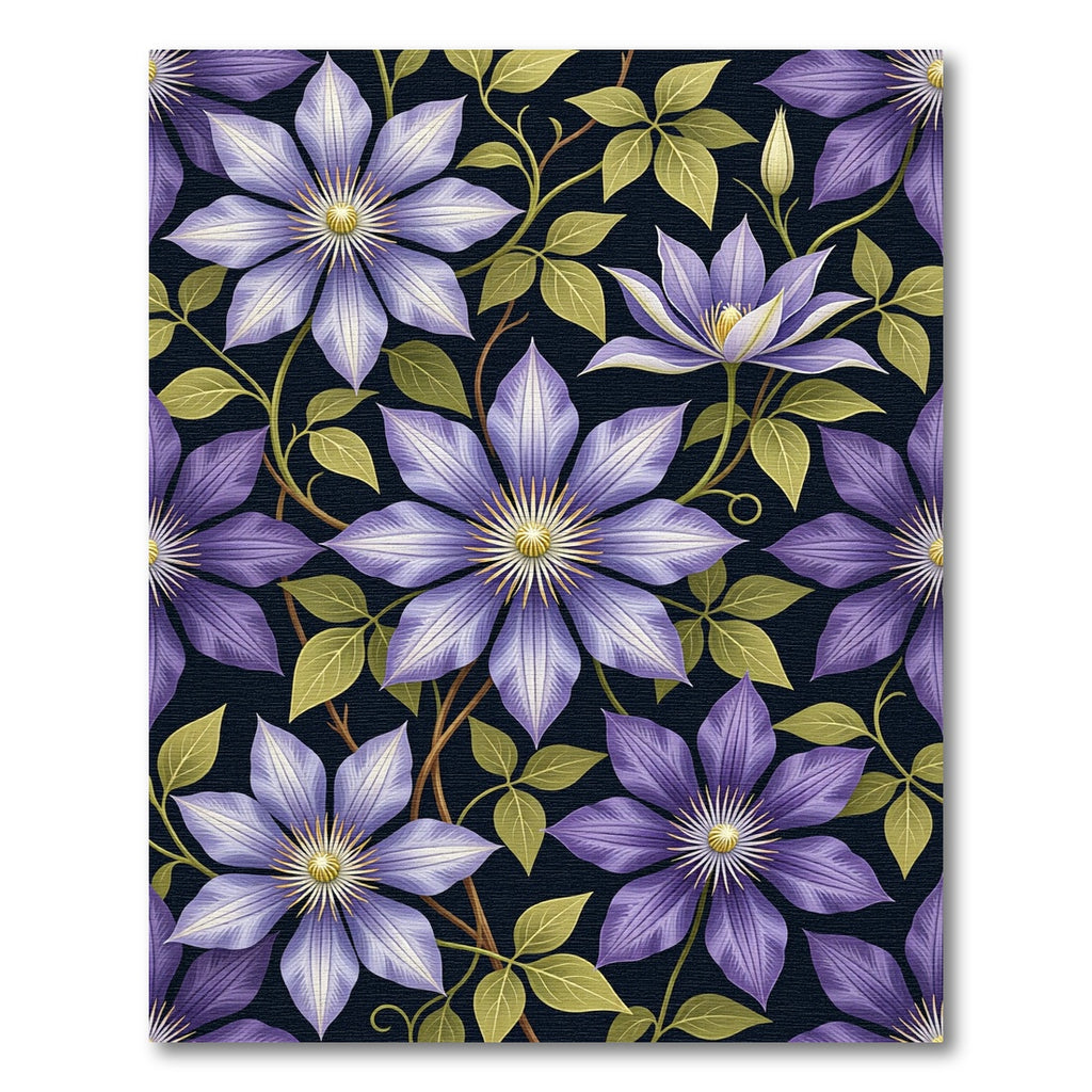 Vibrant Purple Clematis Botanical Floral Rug