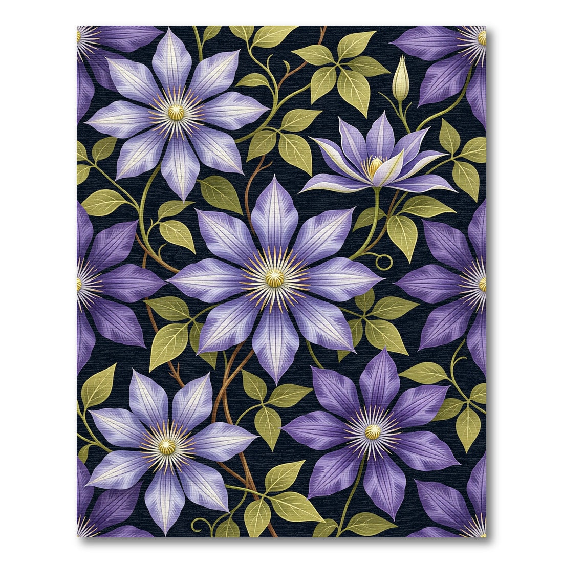 Vibrant Purple Clematis Botanical Floral Rug