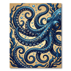 Intricate Navy Octopus with Golden Accents Rug