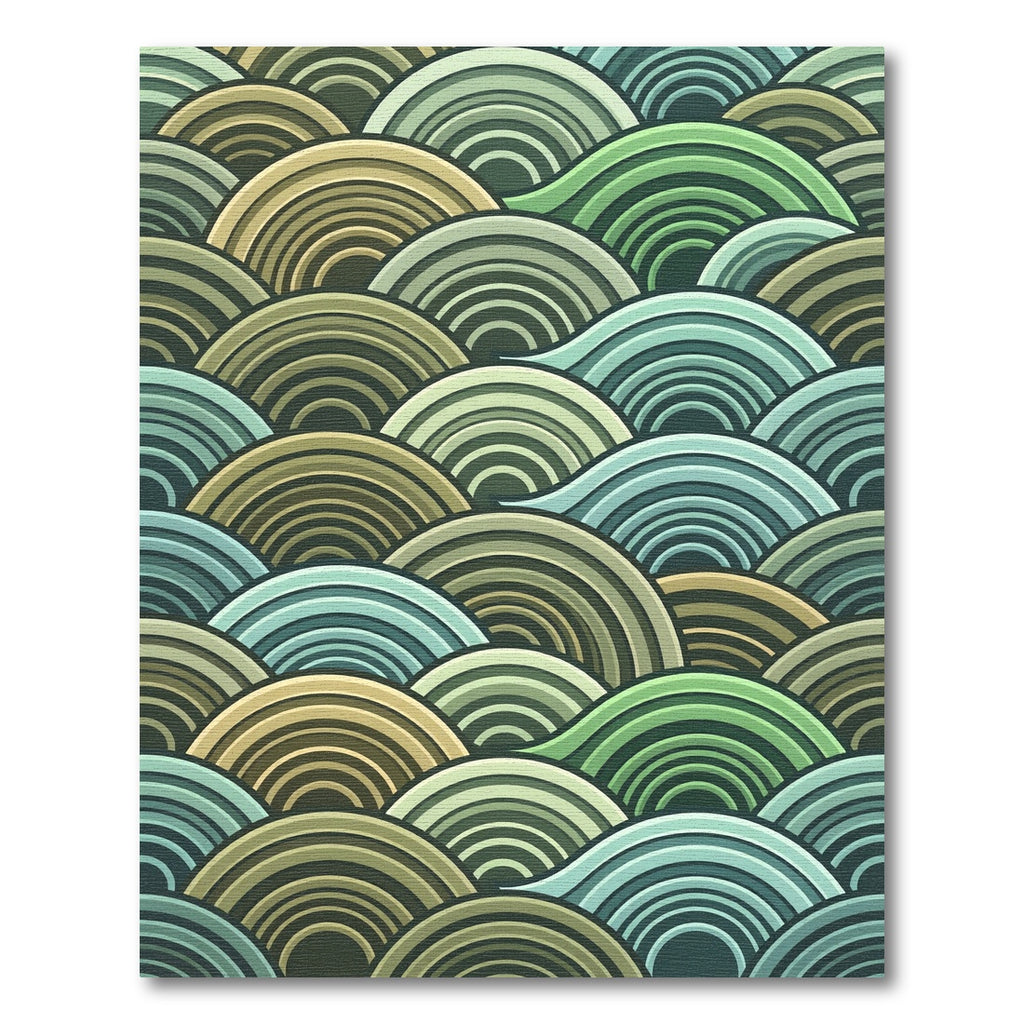 Earthy Green Blue Wave Ripple Rug