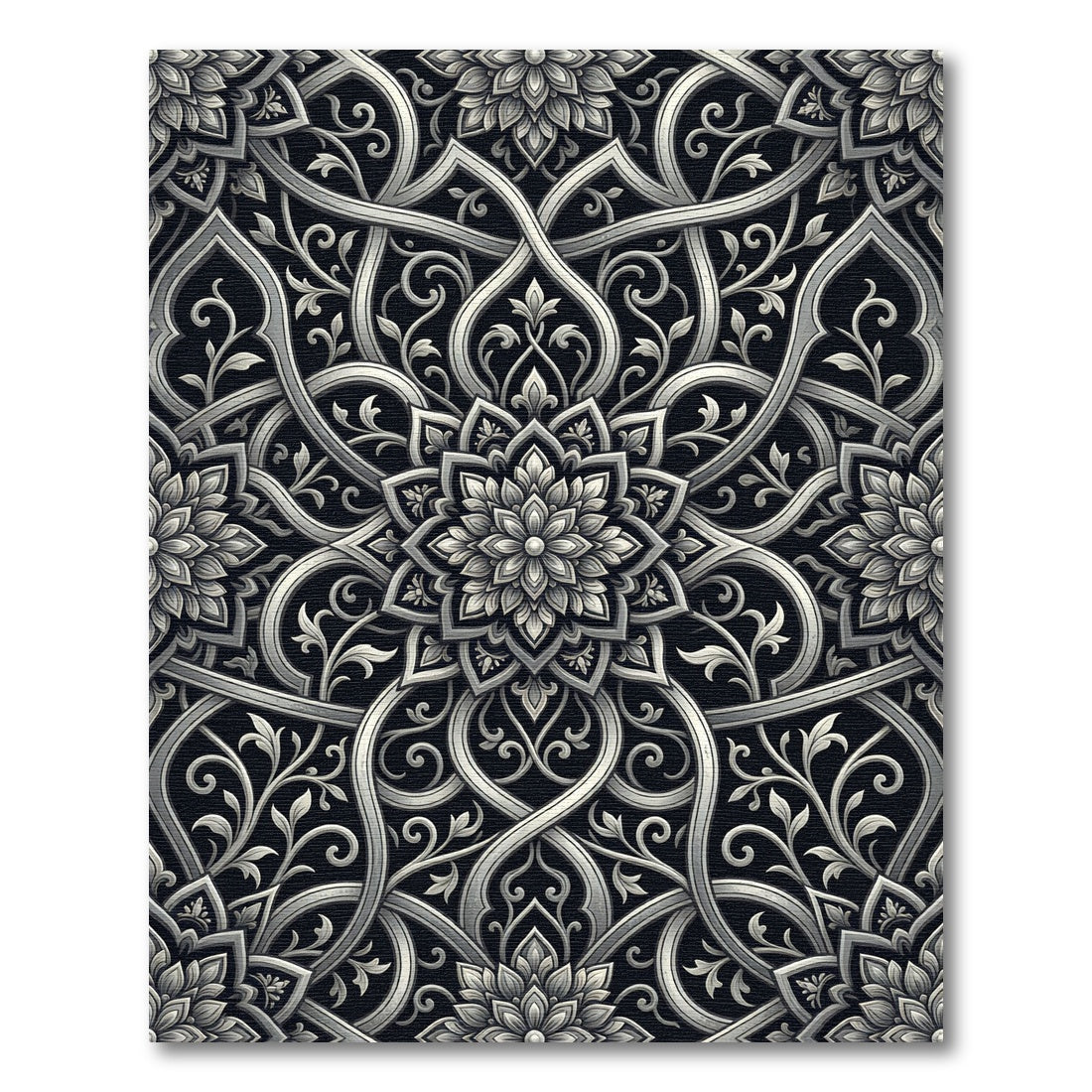 Intricate Silver Floral Arabesque Rug