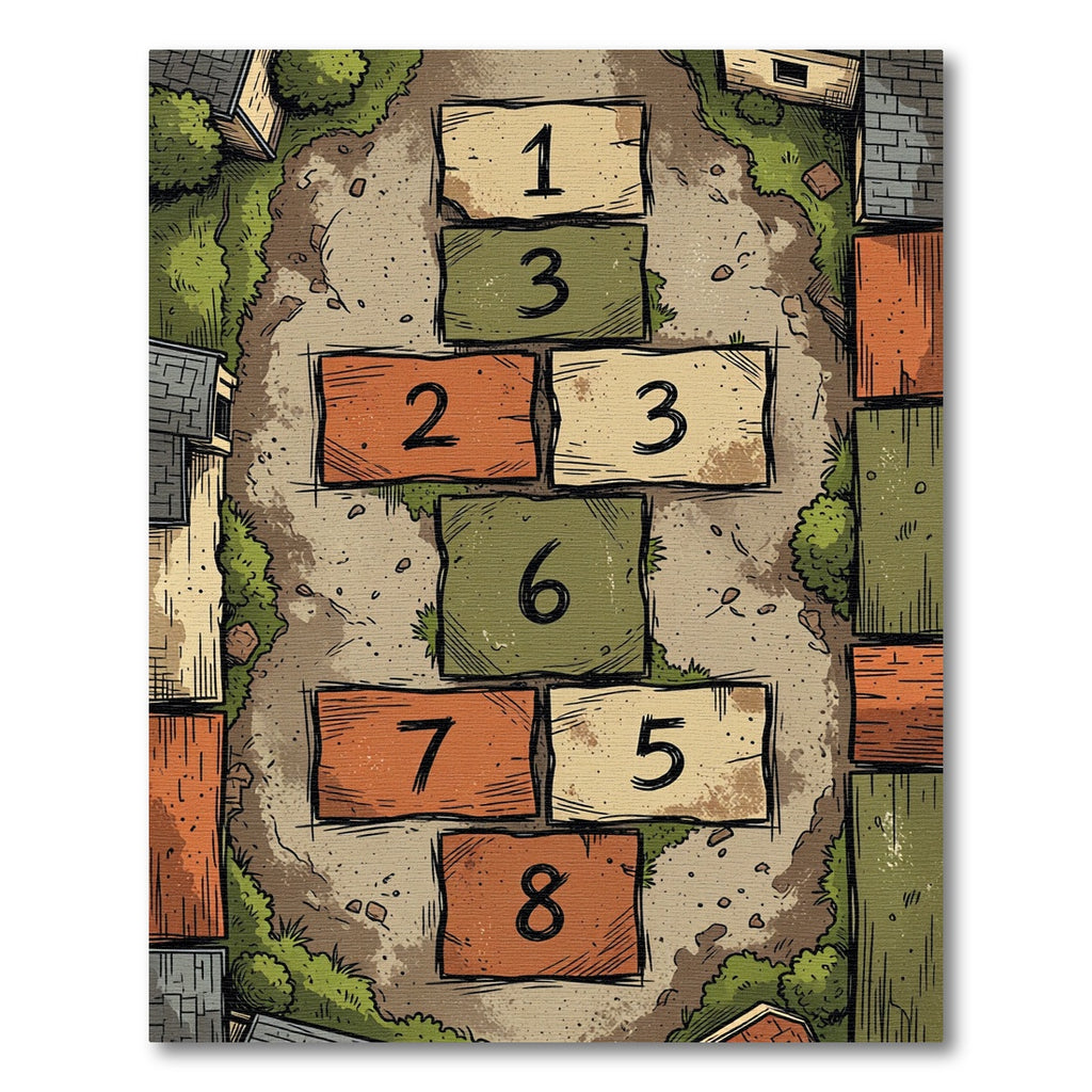 Playful Earthy Tone Hopscotch Numbered Grid Rug