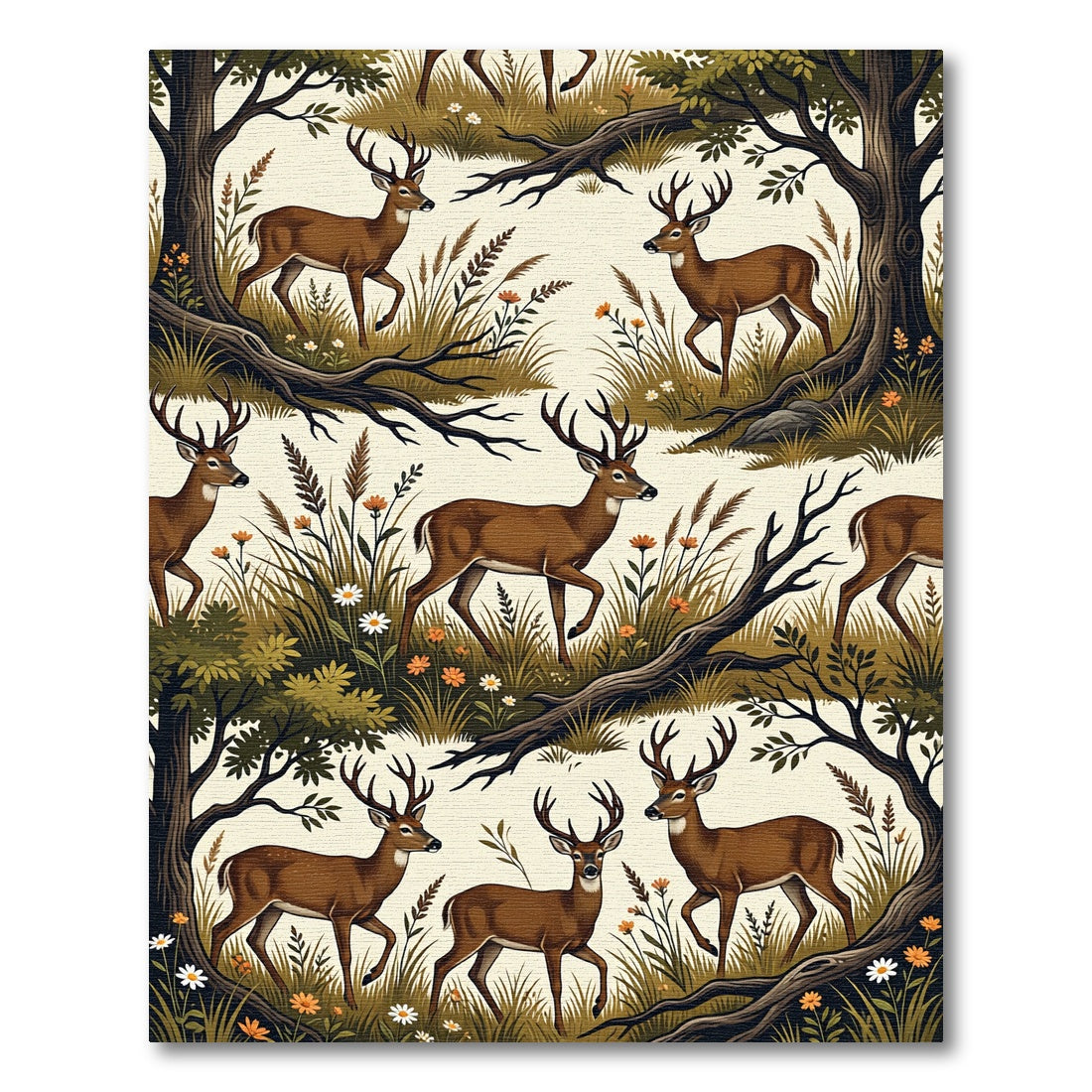 Rustic Woodland Deer Forest Meadow Rug