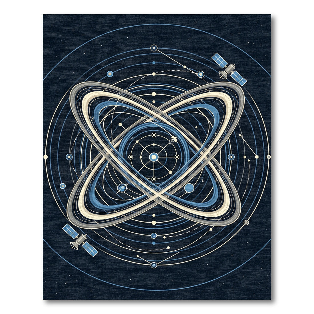 Celestial Orbital Geometry Navy Cream Rug