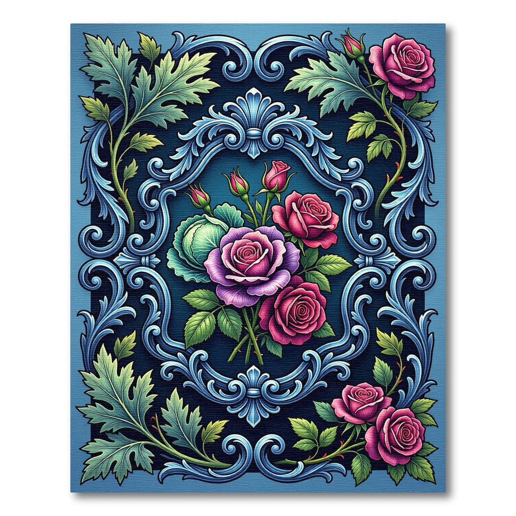 Ornate Floral Vine Embossed Rug