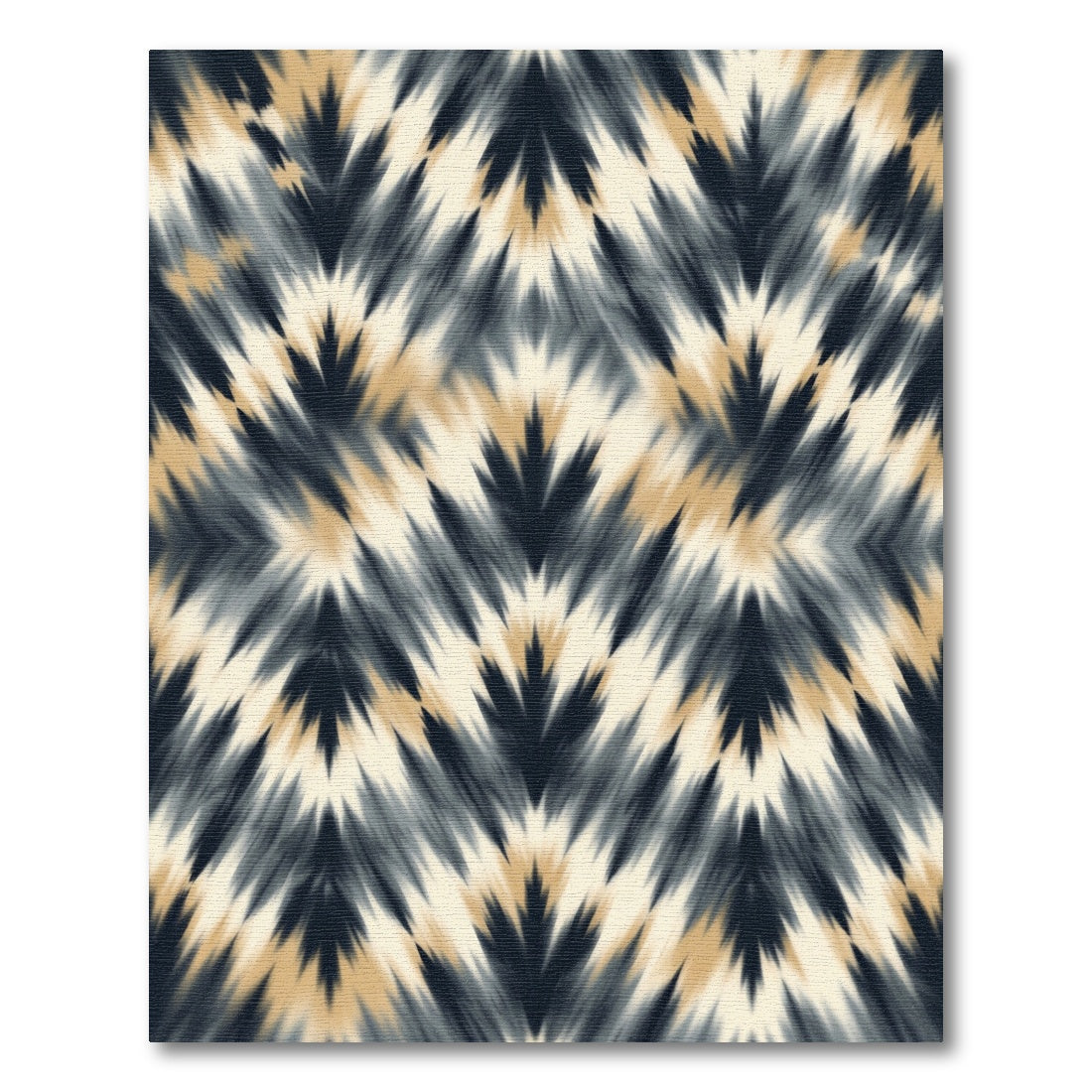 Abstract Charcoal and Gold Ikat Chevron Rug